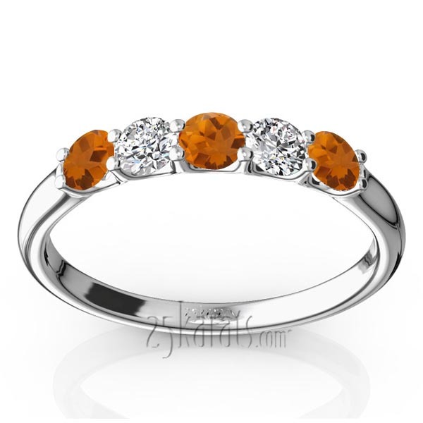 14K white gold U-Prong Set Citrine & Diamond Alternating Anniversary Band - main view