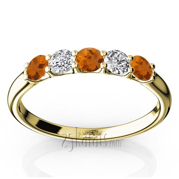 14K white gold U-Prong Set Citrine & Diamond Alternating Anniversary Band - alternate view 2