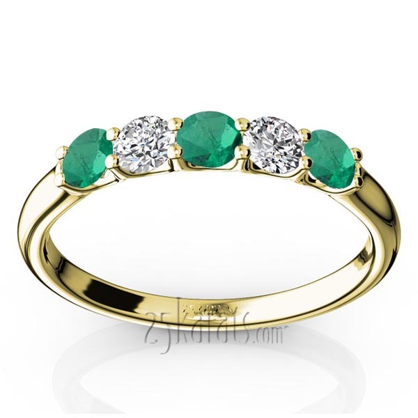 14K white gold U-Prong Set Emerald & Diamond Alternating Anniversary Band - alternate view 2