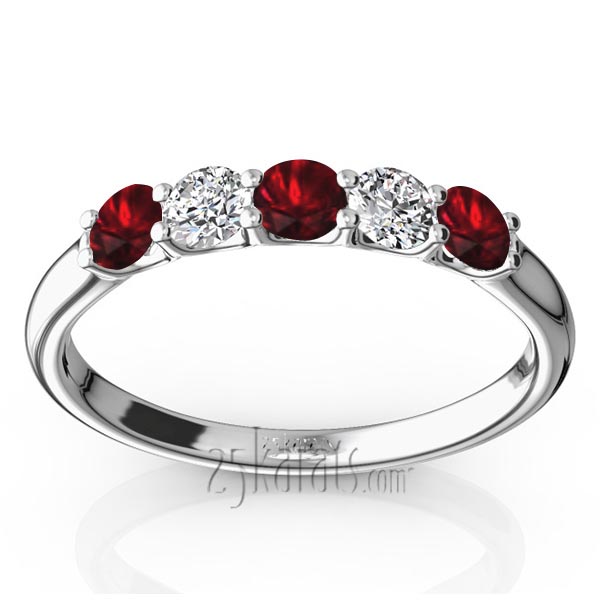 U-Prong Set Garnet & Diamond Alternating Anniversary Band