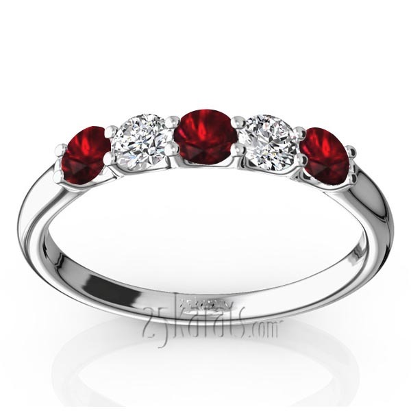 14K white gold U-Prong Set Garnet & Diamond Alternating Anniversary Band - main view