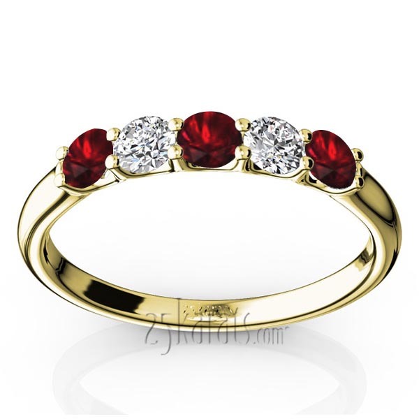 14K white gold U-Prong Set Garnet & Diamond Alternating Anniversary Band - alternate view 2