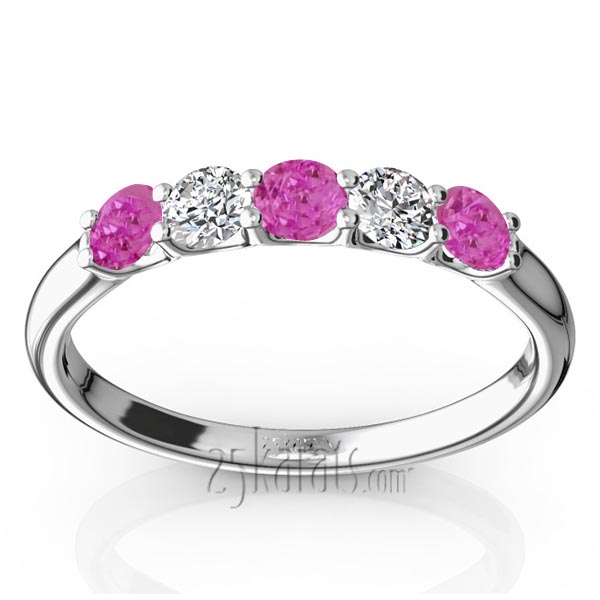 U-Prong Set Pink Sapphire & Diamond Alternating Anniversary Band