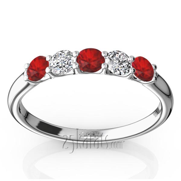 U-Prong Set Ruby & Diamond Alternating Anniversary Band