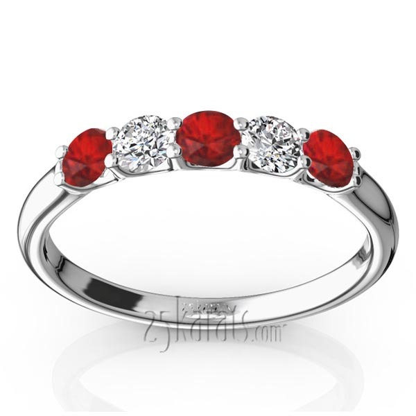 14K white gold U-Prong Set Ruby & Diamond Alternating Anniversary Band - main view