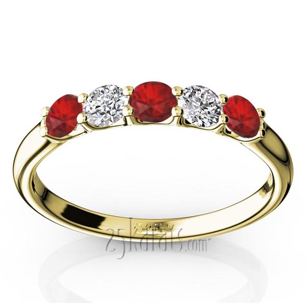 14K white gold U-Prong Set Ruby & Diamond Alternating Anniversary Band - alternate view 2