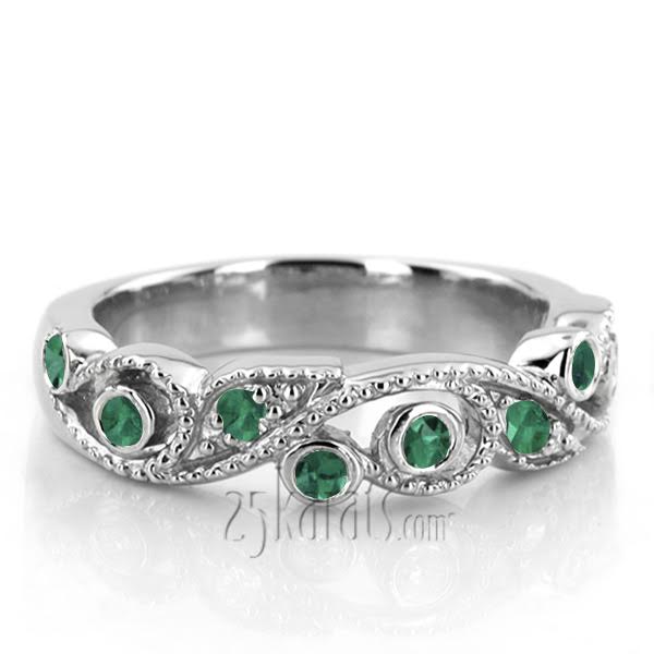 Elegant Floral Design Emerald Wedding Anniversary Band