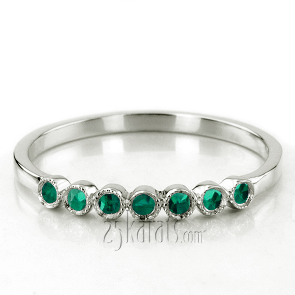 Petite Milgrain Bezel Set Emerald 7 Stone Band