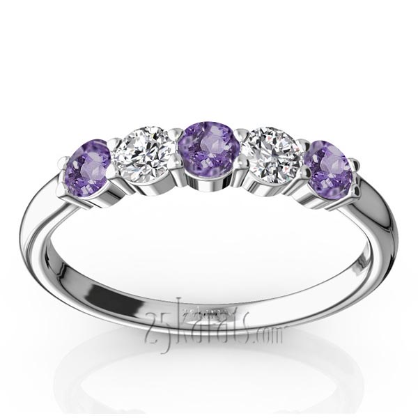 Shared Prong Basket Setting Amethyst & Diamond Anniversary Band