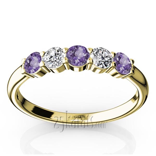 14K white gold Shared Prong Basket Setting Amethyst & Diamond Anniversary Band - alternate view 2