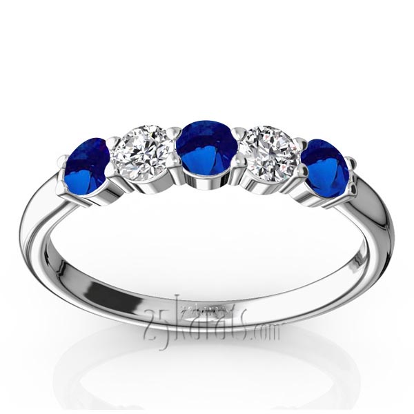  Shared Prong Basket Setting Blue Sappire & Diamond Anniversary Band