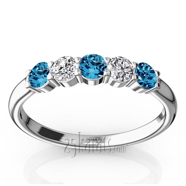 14K white gold Shared Prong Basket Setting Topaz & Diamond Anniversary Band - main view