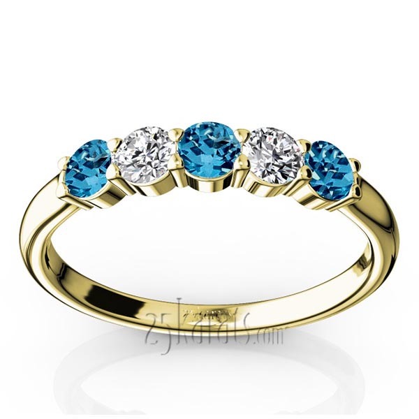 14K white gold Shared Prong Basket Setting Topaz & Diamond Anniversary Band - alternate view 2