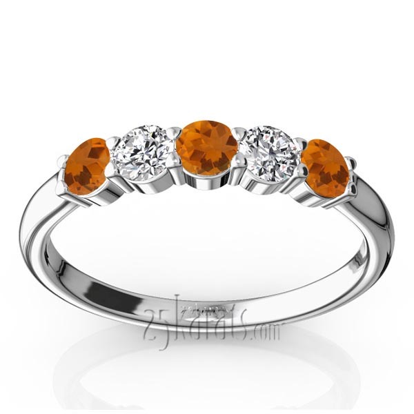 14K white gold Shared Prong Basket Setting Citrine & Diamond Anniversary Band - main view