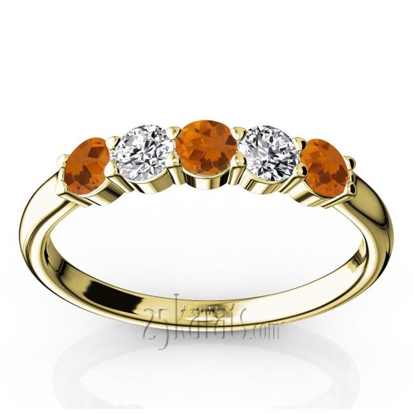 14K white gold Shared Prong Basket Setting Citrine & Diamond Anniversary Band - alternate view 2