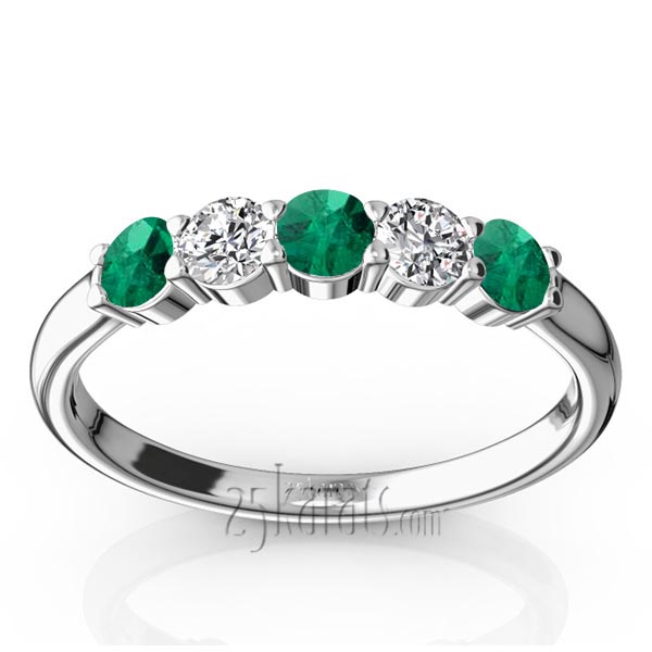  Shared Prong Basket Setting Emerald & Diamond Anniversary Band