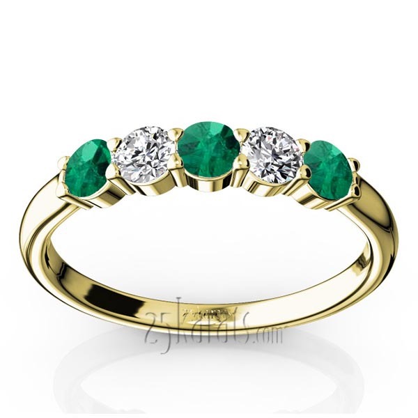14K white gold Shared Prong Basket Setting Emerald & Diamond Anniversary Band - alternate view 2