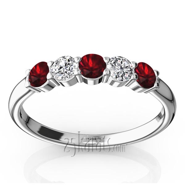 Shared Prong Basket Setting Garnet & Diamond Anniversary Band