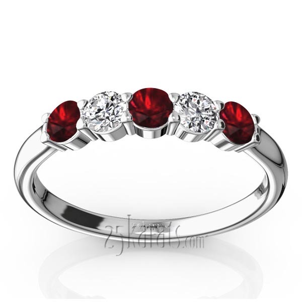 14K white gold Shared Prong Basket Setting Garnet & Diamond Anniversary Band - main view