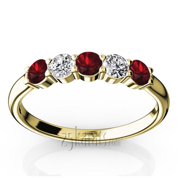 14K white gold Shared Prong Basket Setting Garnet & Diamond Anniversary Band - alternate view 2