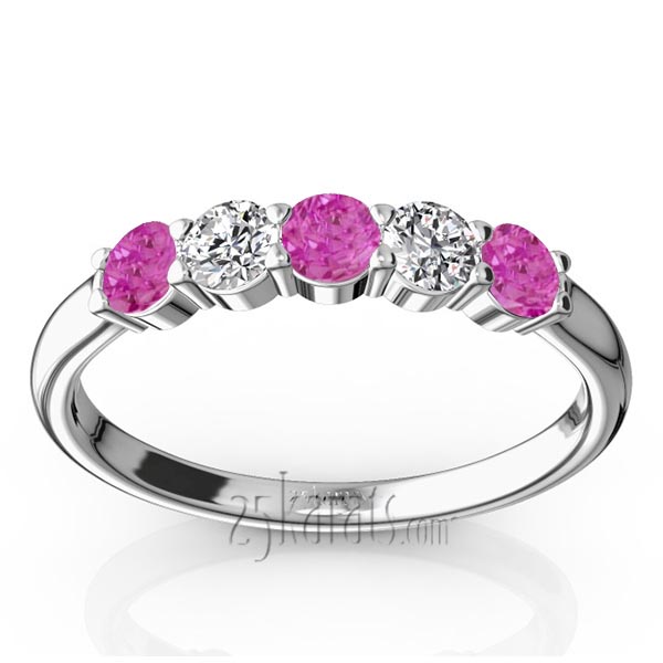  Shared Prong Basket Setting Pink Sapphire & Diamond Anniversary Band