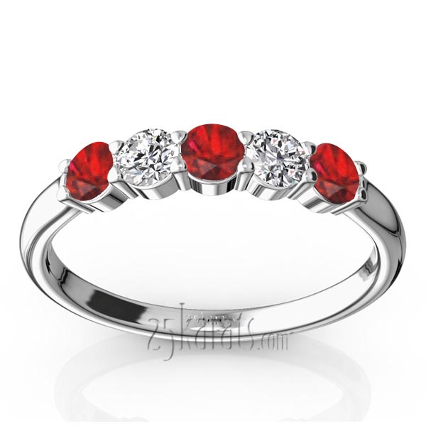  Shared Prong Basket Setting Ruby & Diamond Anniversary Band