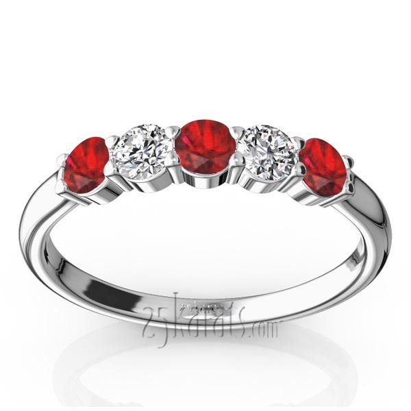 14K white gold Shared Prong Basket Setting Ruby & Diamond Anniversary Band - main view
