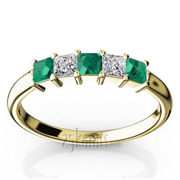 14K white gold Shared Prong Princess Cut Emerald & Diamond Anniversary Band - alternate view 2