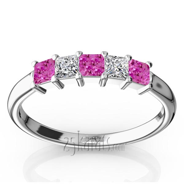  Shared Prong Princess Cut Pink Sapphire & Diamond Anniversary Band