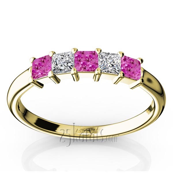 14K white gold Shared Prong Princess Cut Pink Sapphire & Diamond Anniversary Band - alternate view 2