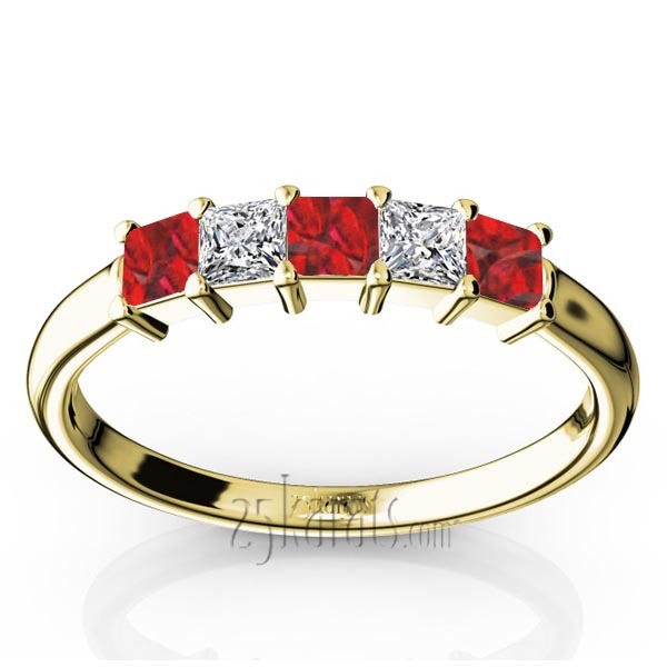 14K white gold Shared Prong Princess Cut Ruby & Diamond Anniversary Band - alternate view 2