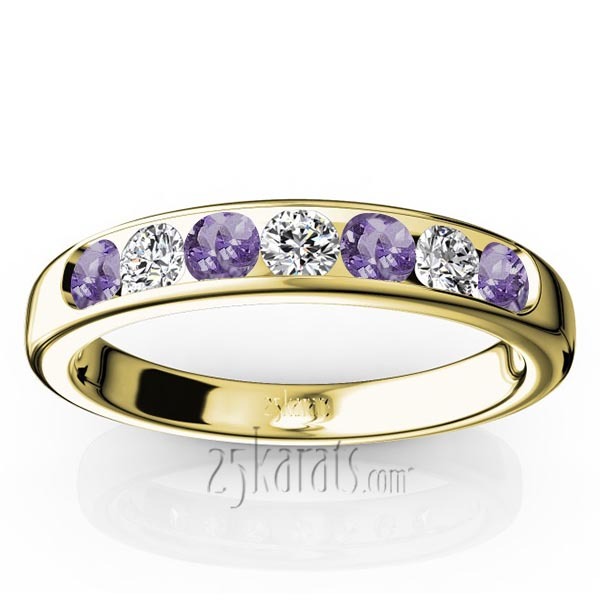 14K white gold Channel Set Round Amethyst & Diamond Anniversary Band - alternate view 2