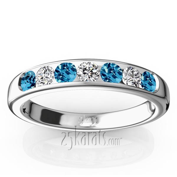 14K white gold Channel Set Round Topaz & Diamond Anniversary Band - alternate view 2