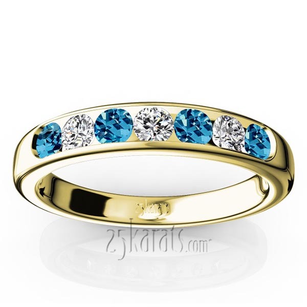 14K white gold Channel Set Round Topaz & Diamond Anniversary Band - alternate view 3