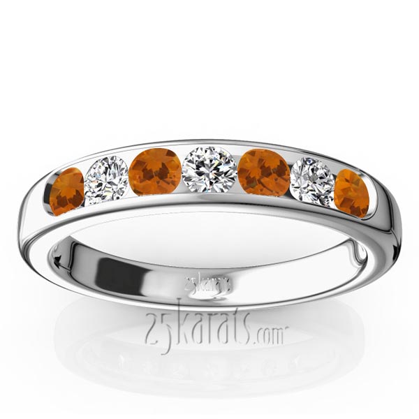 Channel Set Round Citrine & Diamond Anniversary Band