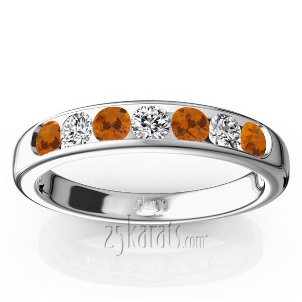 14K white gold Channel Set Round Citrine & Diamond Anniversary Band - main view