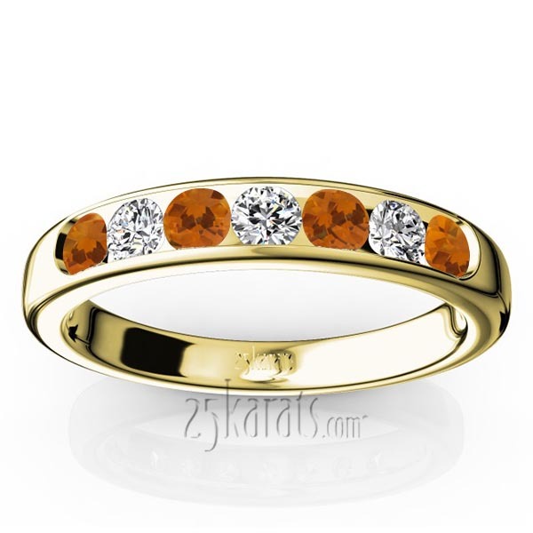 14K white gold Channel Set Round Citrine & Diamond Anniversary Band - alternate view 2