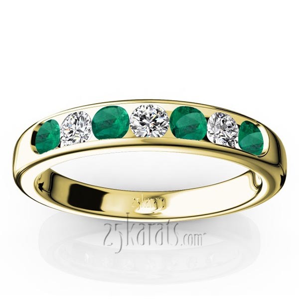14K white gold Channel Set Round Emerald & Diamond Anniversary Band - alternate view 2