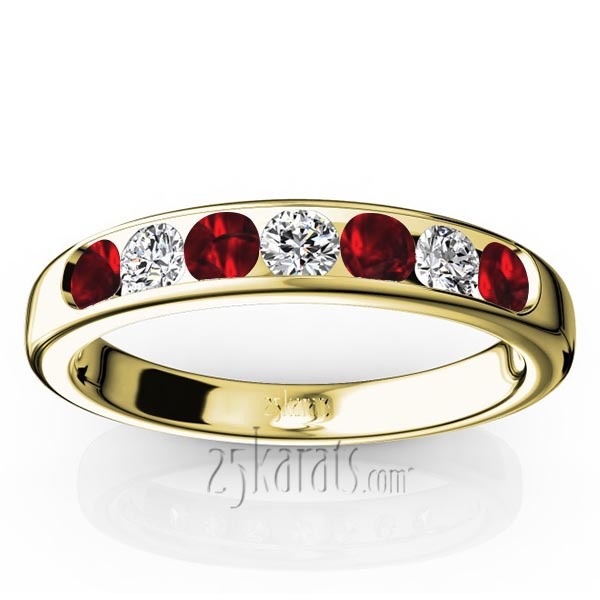 14K white gold Channel Set Round Garnet & Diamond Anniversary Band - alternate view 2