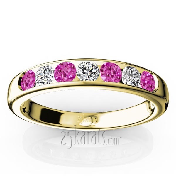14K white gold Channel Set Round Pink Sapphire & Diamond Anniversary Band - alternate view 2