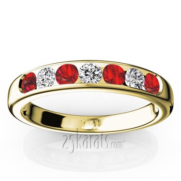 14K white gold Channel Set Round Ruby & Diamond Anniversary Band - alternate view 2