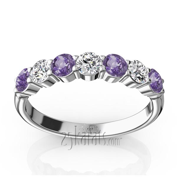 7-Stone Basket Setting Amethyst & Diamond Anniversary Band