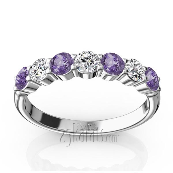 14K white gold 7-Stone Basket Setting Amethyst & Diamond Anniversary Band - main view