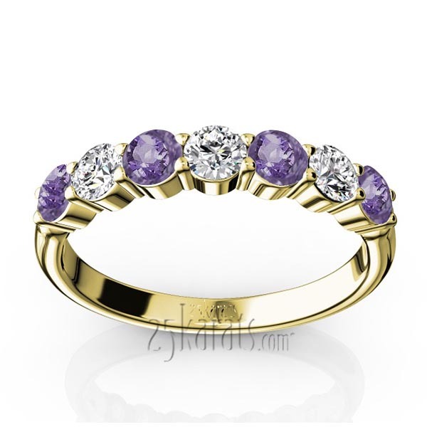 14K white gold 7-Stone Basket Setting Amethyst & Diamond Anniversary Band - alternate view 2