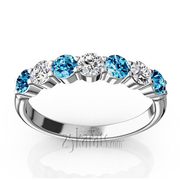 14K white gold 7-Stone Basket Setting Topaz & Diamond Anniversary Band - main view