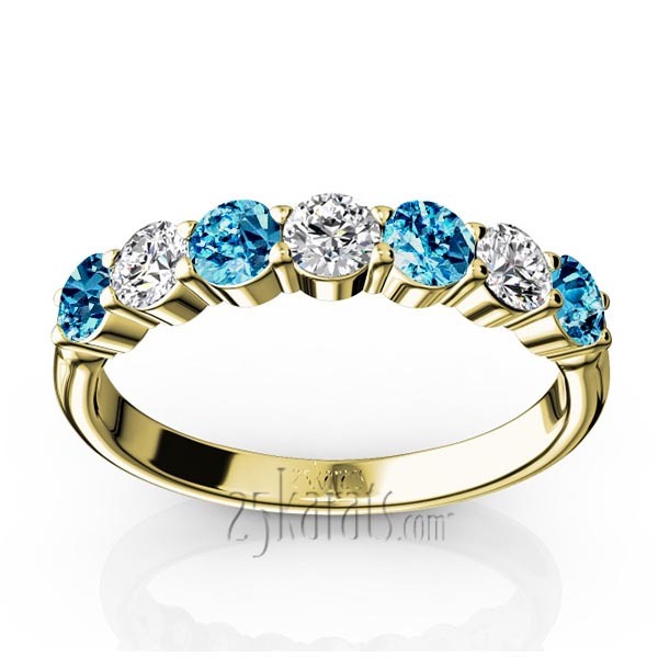14K white gold 7-Stone Basket Setting Topaz & Diamond Anniversary Band - alternate view 2