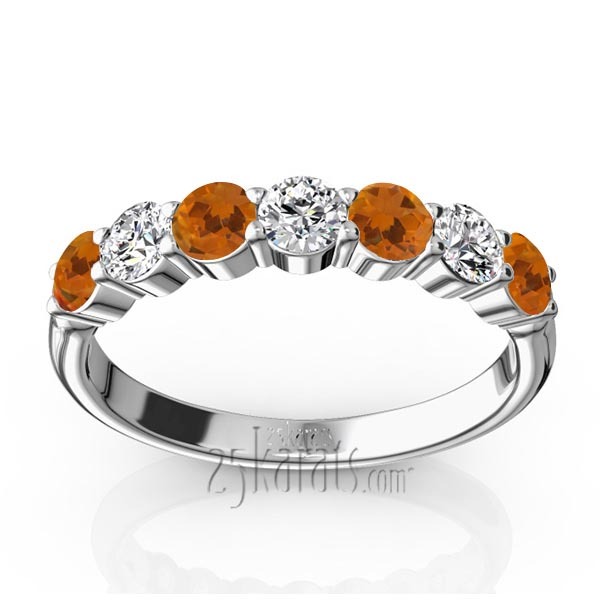 14K white gold 7-Stone Basket Setting Citrine & Diamond Anniversary Band - main view