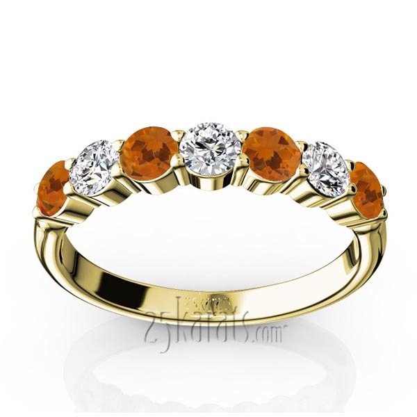 14K white gold 7-Stone Basket Setting Citrine & Diamond Anniversary Band - alternate view 2