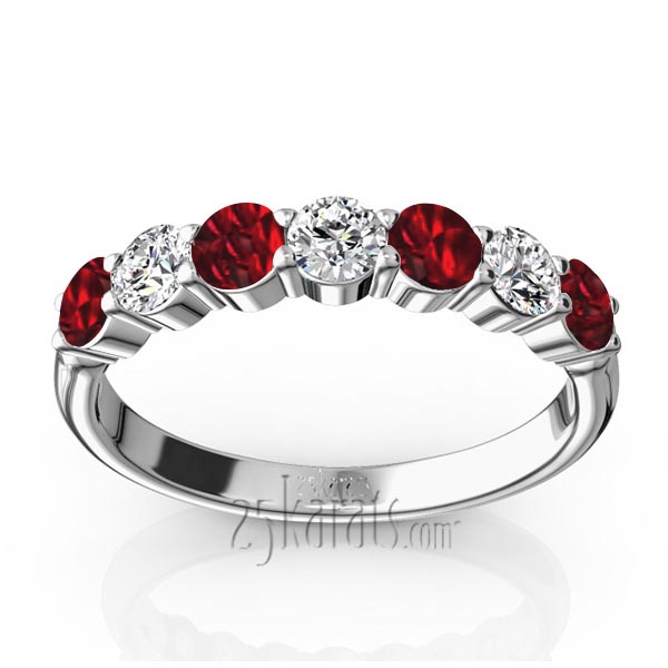 7-Stone Basket Setting Garnet & Diamond Anniversary Band