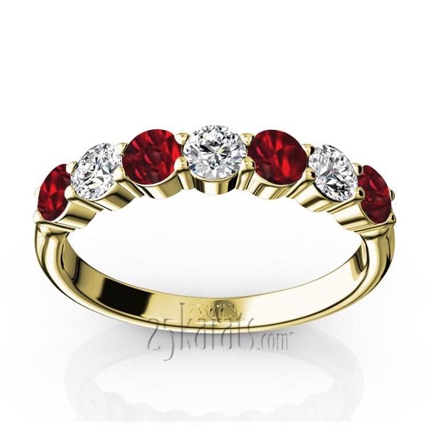 14K white gold 7-Stone Basket Setting Garnet & Diamond Anniversary Band - alternate view 2